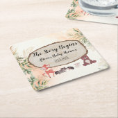 Watercolor bos/bosland babyshower kartonnen onderzetters (Schuin)