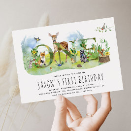 Watercolor Bos Dieren Eerste Verjaardag Kaart