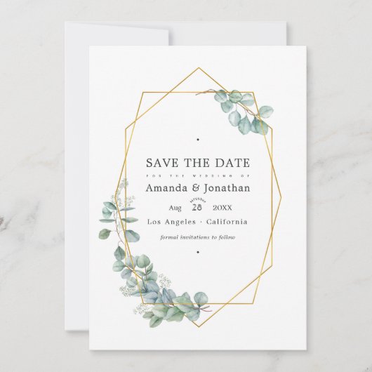 Watercolor bos eucalyptus trouwfoto save the date (Voorkant)
