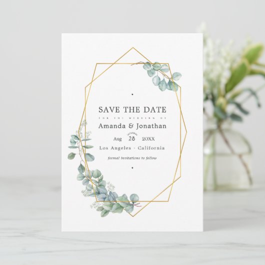 Watercolor bos eucalyptus trouwfoto save the date
