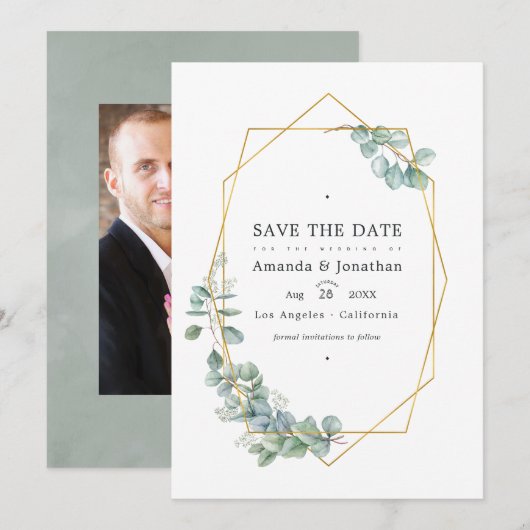 Watercolor bos eucalyptus trouwfoto save the date (Voorkant / Achterkant)