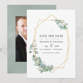 Watercolor bos eucalyptus trouwfoto save the date