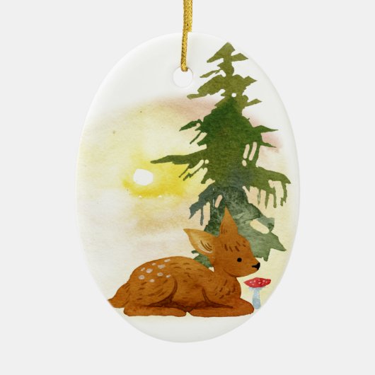 Watercolor Bos Hertenjong Keramisch Ornament (Voorkant)