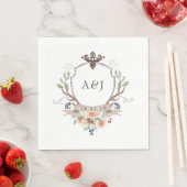 Watercolor Bos Laurels Crest Monogram Bruiloft Servet (Insitu)