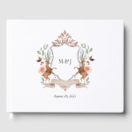 Watercolor Bos Laurels Crest Monogram Huwelijk Gastenboek