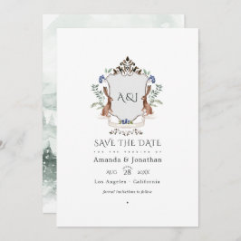 Watercolor Bos Laurels Wapen Monogram Bruiloft Save The Date