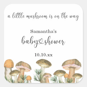 Watercolor bos paddenstoelen baby shower vierkante sticker