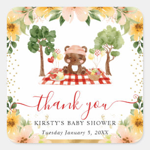 Watercolor Bosbeer Picknick Baby Shower Vierkante Sticker
