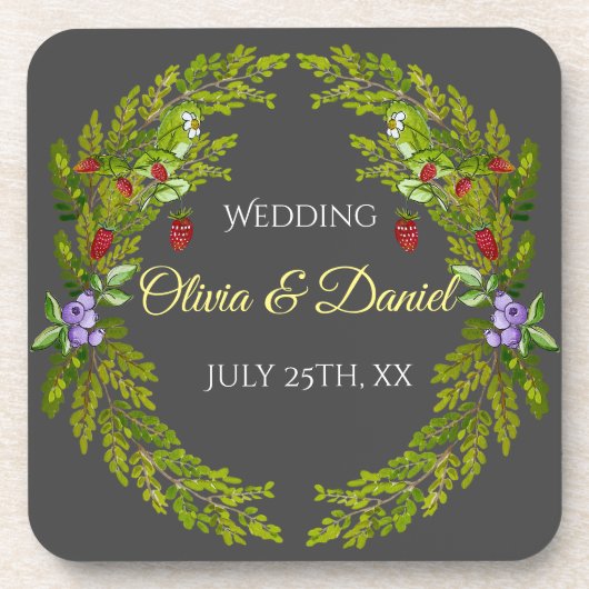 Watercolor bosbessen bruids krans bier onderzetter (Voorkant)