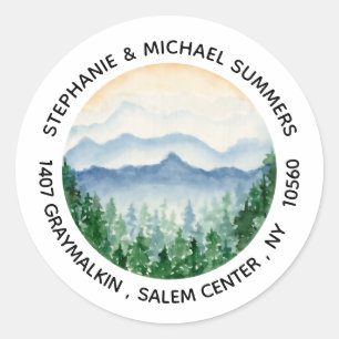Watercolor Bosbomen Ronde Retouradres Sticker