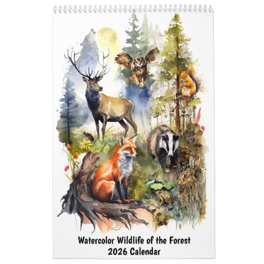 Watercolor Bosdieren – 2026 Kalender (Hoes)