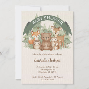 Watercolor Bosdieren Baby Shower Kaart