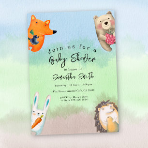 Watercolor Bosdieren Baby Shower Kaart