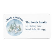 Watercolor Bosdieren Kerstmis Etiket (Voorkant)