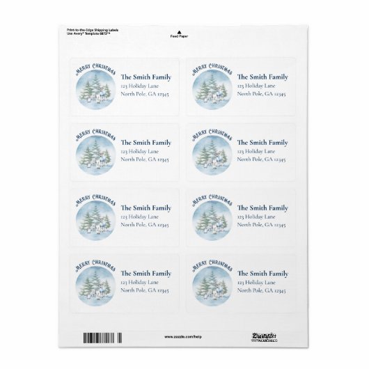 Watercolor Bosdieren Kerstmis Etiket (Full Sheet)