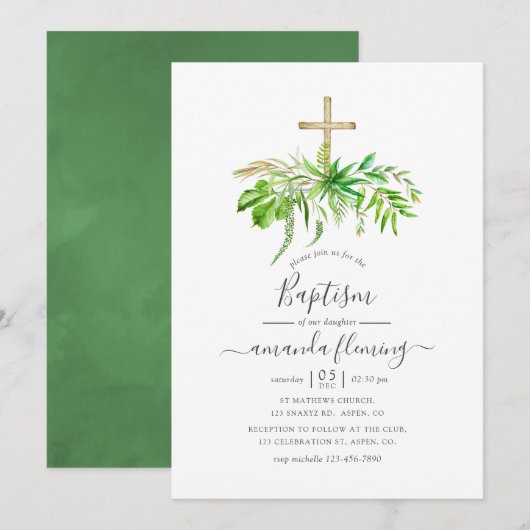 Watercolor bosgroen baptist kaart (Voorkant / Achterkant)