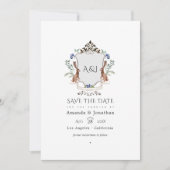 Watercolor Bosland Laurier Crest Monogram Bruiloft Save The Date (Voorkant)
