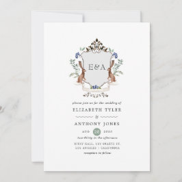 Watercolor Bosland Laurier Crest Monogram Huwelijk Kaart