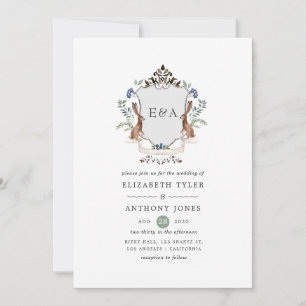 Watercolor Bosland Laurier Crest Monogram Huwelijk Kaart