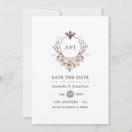 Watercolor Bosland Laurier Crest Monogram Huwelijk Save The Date