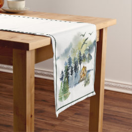 Watercolor boslandschap korte tafel runner tafelloper