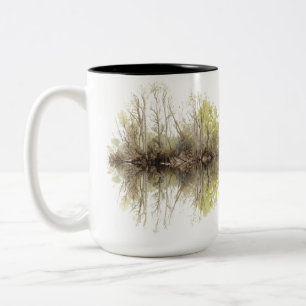 Watercolor Bosreflectie - Natuur Landschap Tweekleurige Koffiemok