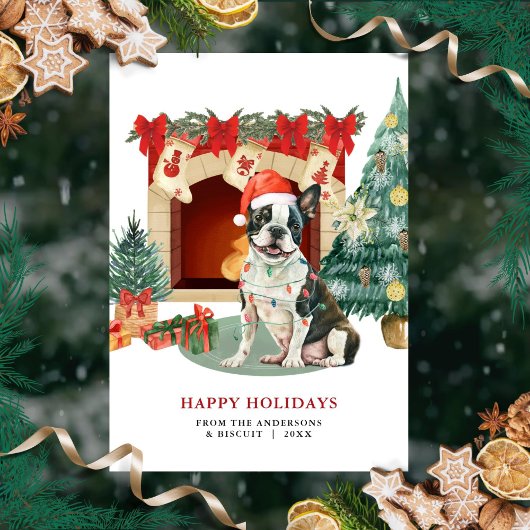 Watercolor Boston Terrier Kerstkaart