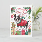 Watercolor Boston Terrier Kerstkaart (Staand voorkant)