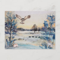 Watercolor bosuil konijn winterlandschap