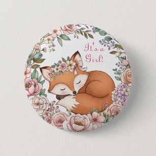 Watercolor Bosvos Vos Het is een Meisje Ronde Button 5,7 Cm