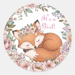 Watercolor Bosvos Vos Het is een Meisje Ronde Sticker