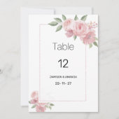 Watercolor botanic pastel pink flora Table Numbers Kaart (Voorkant)