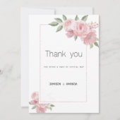 Watercolor botanic pastel pink floral Thank You Kaart (Voorkant)