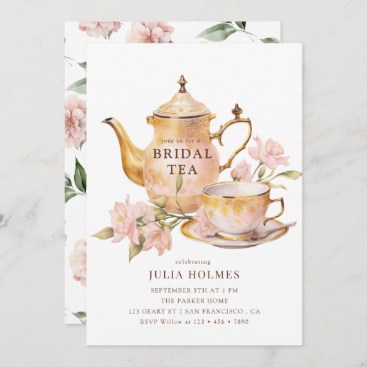 Watercolor  Botanical Bridal Tea Shower Kaart (Voorkant / Achterkant)
