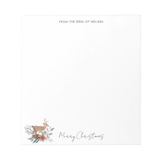 Watercolor Botanical Deer Christmas Holiday Notitieblok (Voorkant)