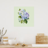 Watercolor Botanical Floral Hydrangea Poster (Keuken)