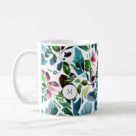 Watercolor botanical flowers elegant monogrammed koffiemok