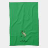 Watercolor botanical green initial monogram theedoek (Verticaal)