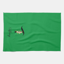 Watercolor botanical green initial monogram theedoek