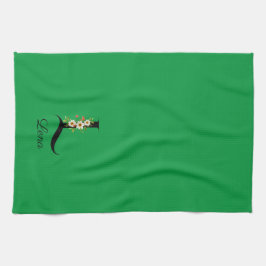 Watercolor botanical green initial monogram theedoek