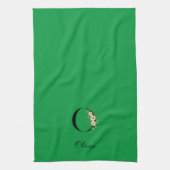 Watercolor botanical green initial monogram theedoek (Verticaal)