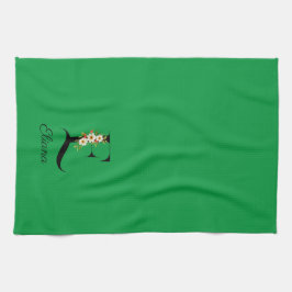 Watercolor botanical green initial monogram theedoek