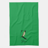 Watercolor botanical green initial monogram theedoek (Verticaal)