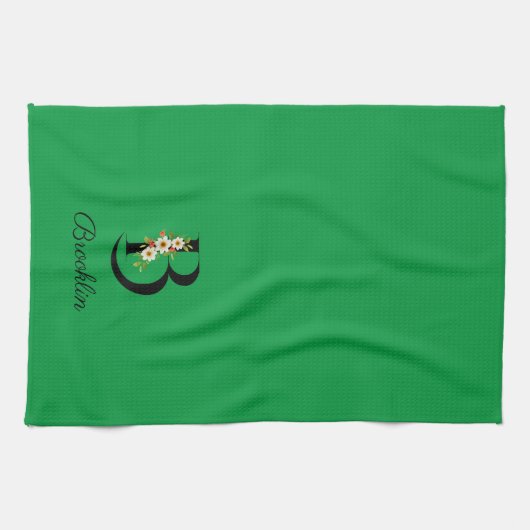 Watercolor botanical green initial monogram theedoek (Horizontaal)