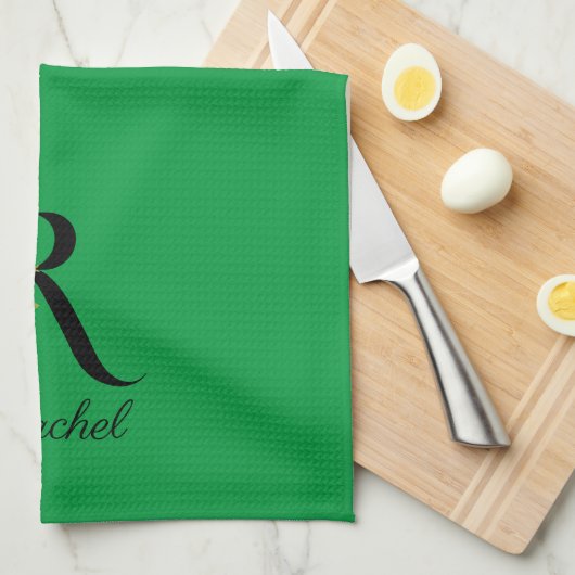 Watercolor botanical green initial monogram theedoek (Quarter Fold)