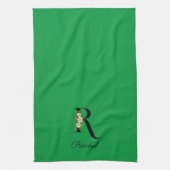 Watercolor botanical green initial monogram theedoek (Verticaal)