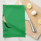 Watercolor botanical green initial monogram theedoek (Quarter Fold)