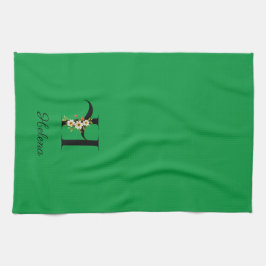 Watercolor botanical green initial monogram theedoek