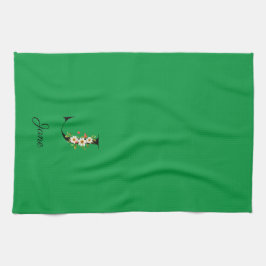 Watercolor botanical green initial monogram theedoek