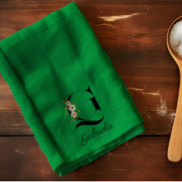 Watercolor botanical green initial monogram theedoek